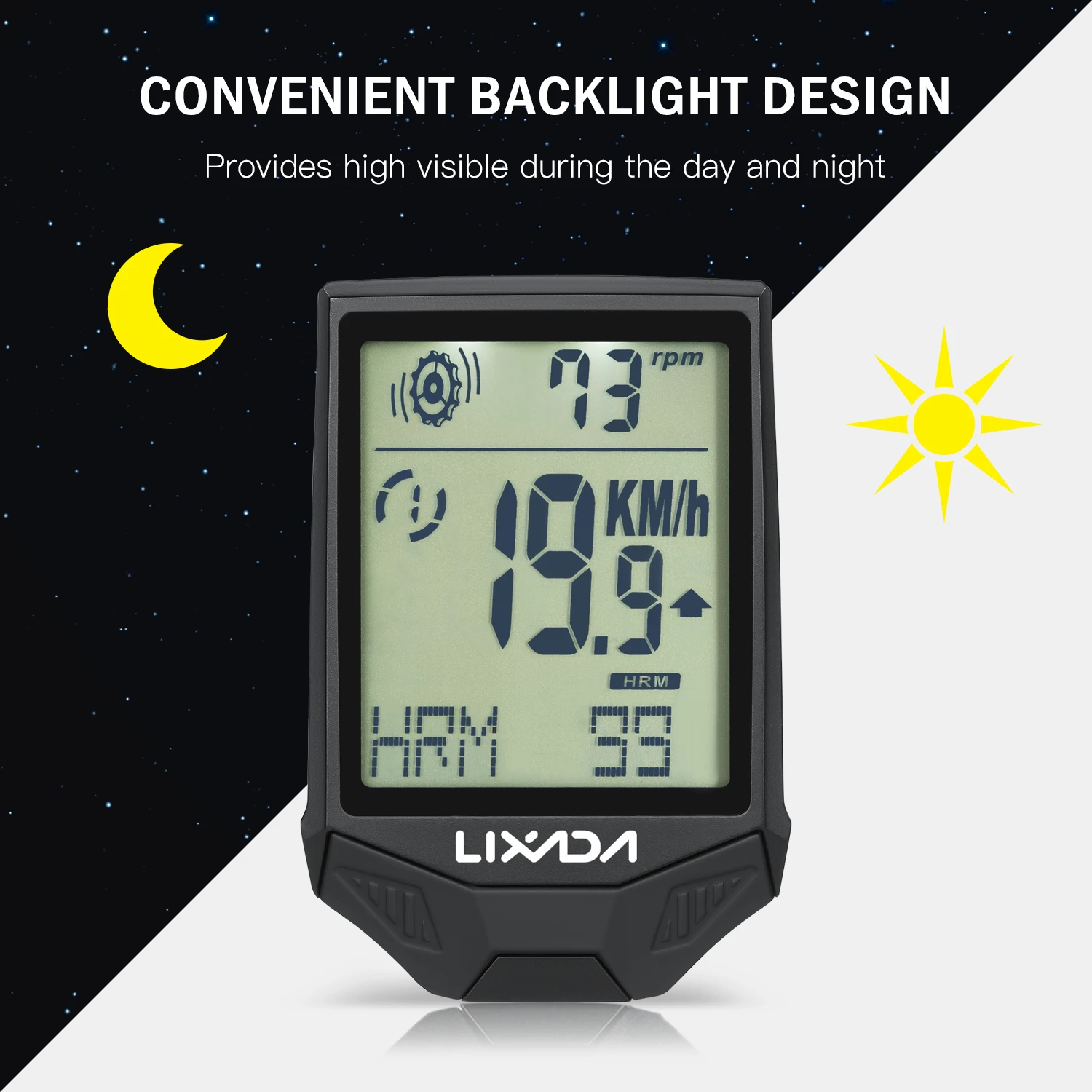 LIXADA Wireless Bike Computer Speed Meter with Heart Rate Sensor Backlight Display Multifunction Waterproof Cycling Speedometer