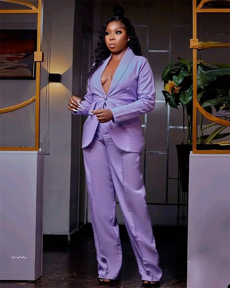 Plus Size Women Suits Set Blazer Pants 2 Pcs Purple Tailor Made One Button Formal Office Party Jacket Prom Dress Costumes