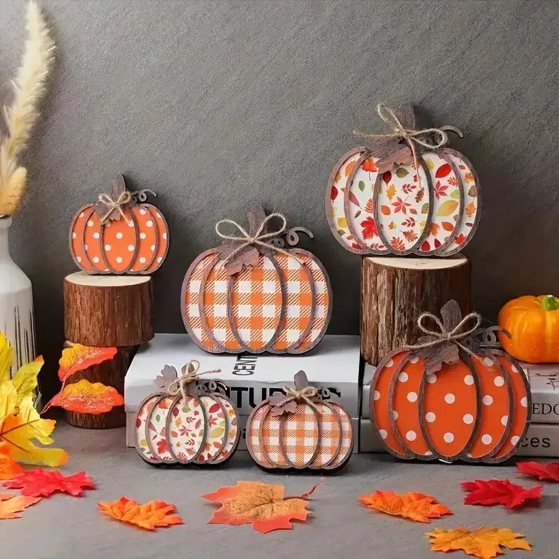 6 قطع خمر اليقطين الخريف البرتقالي البني سماط وضع الطعام محور فو الخشب حزب مزرعة ديكور المنزل