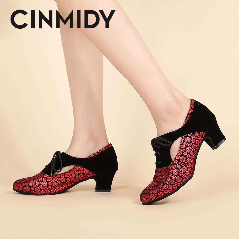 CINMIDY كعب سميك أحذية الرقص اللاتينية الحديثة قاعة الرقص أحذية رقص الجاز السالسا حذاء الرقص لينة وحيد أحذية الرقص المربعة