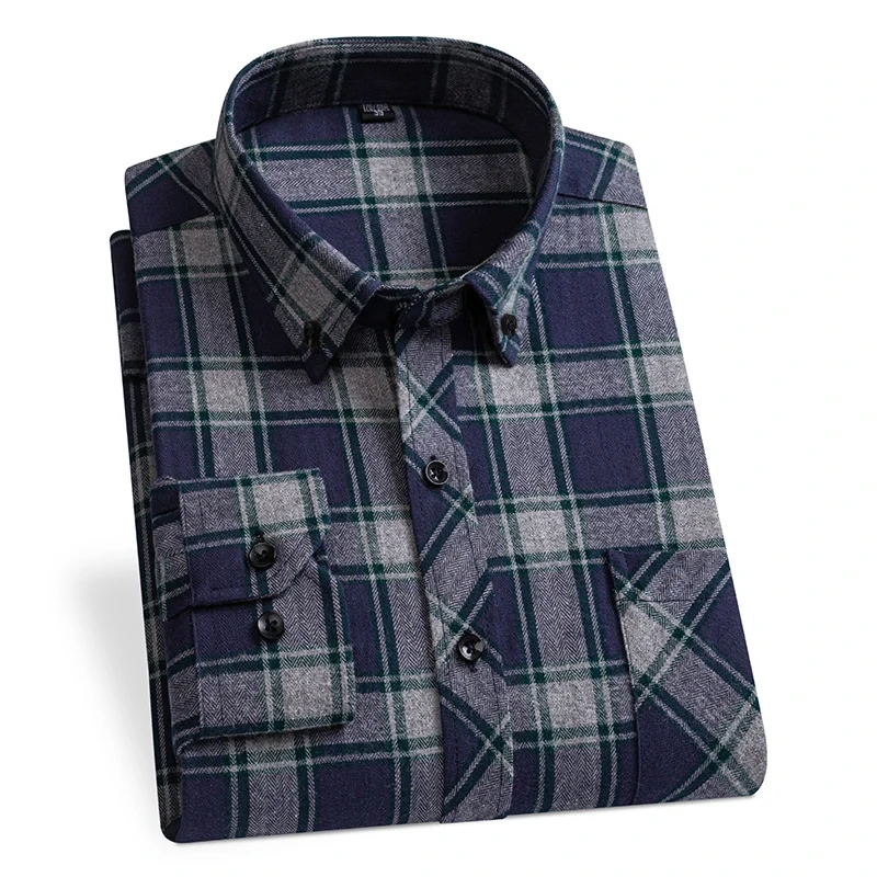 Camisa larga a cuadros para hombre, de alta calidad Camisa de franela, 100% algodón, para primavera, otoño, viaje, hogar, ocio, comodidad, talla