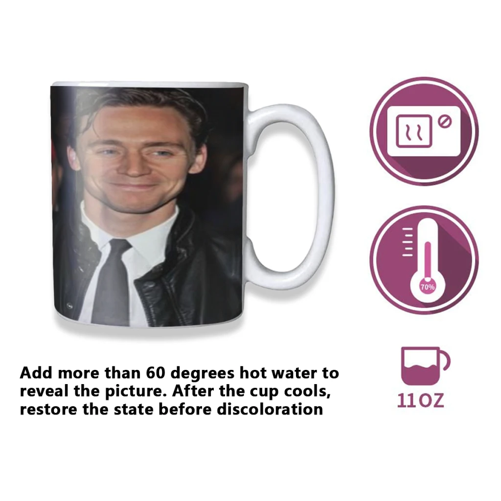 Tom hiddleston criatividade mudança de cor chang caneca cerâmica xícara de café quente copo de café da manhã caneca amigo presente