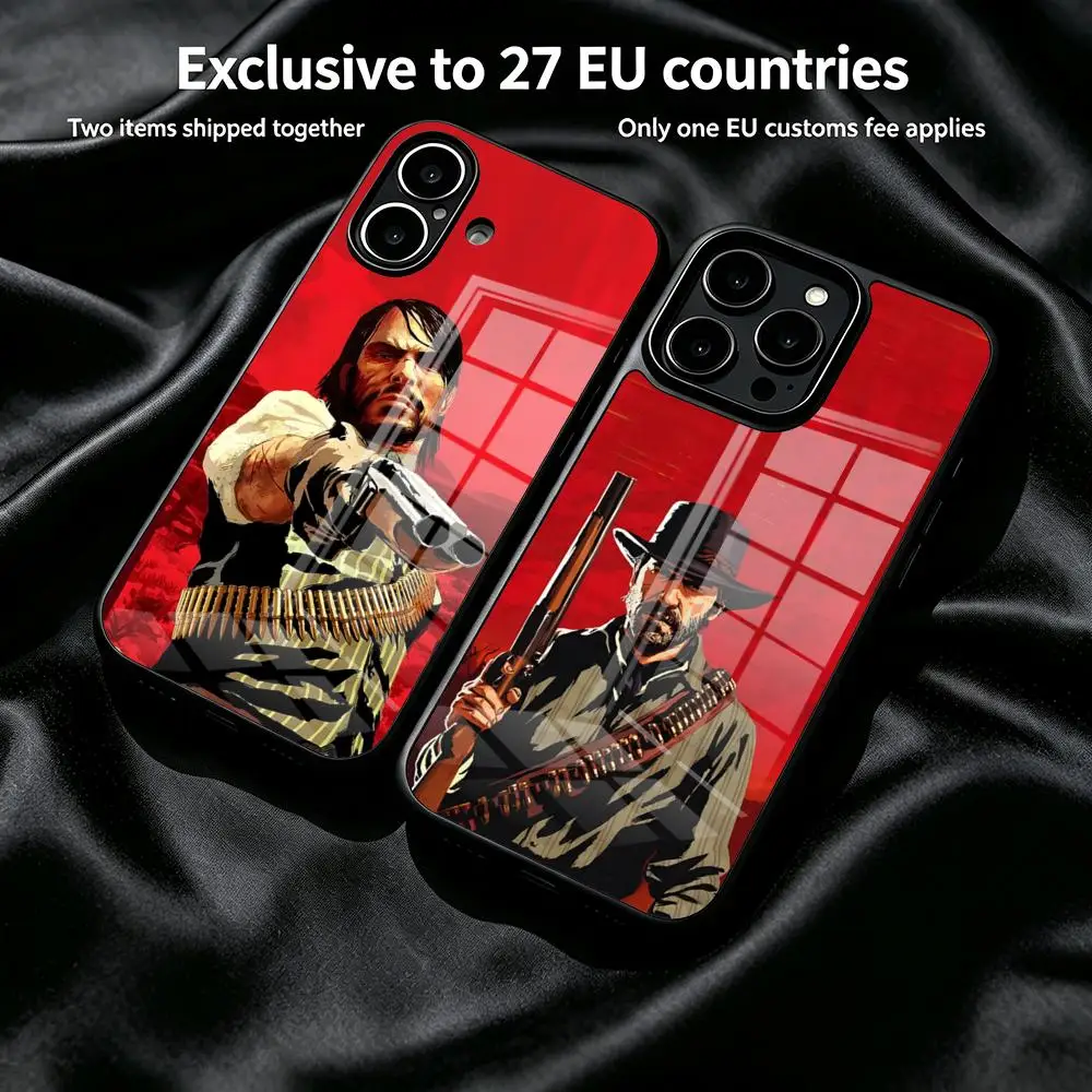Coque de téléphone Red Dead Redemption 2 pour iPhone 17 Air 16 E 15 Plus Pro Max, coque rigide en verre avec cadre