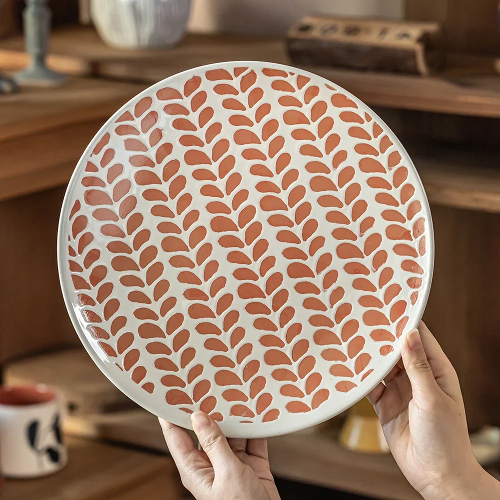 Creative Ceramic Plate Vintage Contrast Color Pattern Delicate Porcelain Tableware Afternoon Tea Dessert Fruit Salad Side Plates