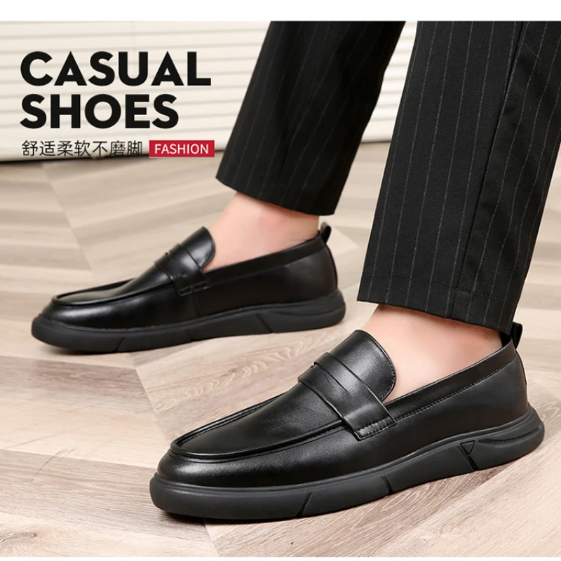 Genuine Soft Cow Leather Men Soft Anti-slip Shoes Elevator Design Platform Sneakers Man Loafers Male Moccasins Driving Flats