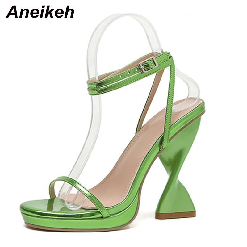 Aneikeh Sexy Ladies Elegant Purple Strange High Heels Waterproof Platform Sandals For Women Design Summer Party Dress Shoes