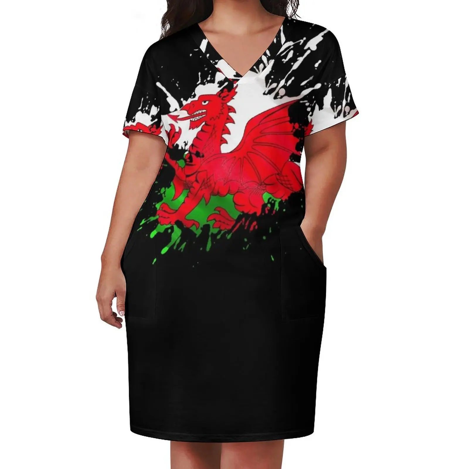 Wales Flag Loose Pocket Dress women