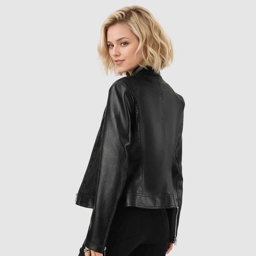 

2025 New European and American Motorcycle Leather Jacket Women's Leather Women's Slim Fit Clothes