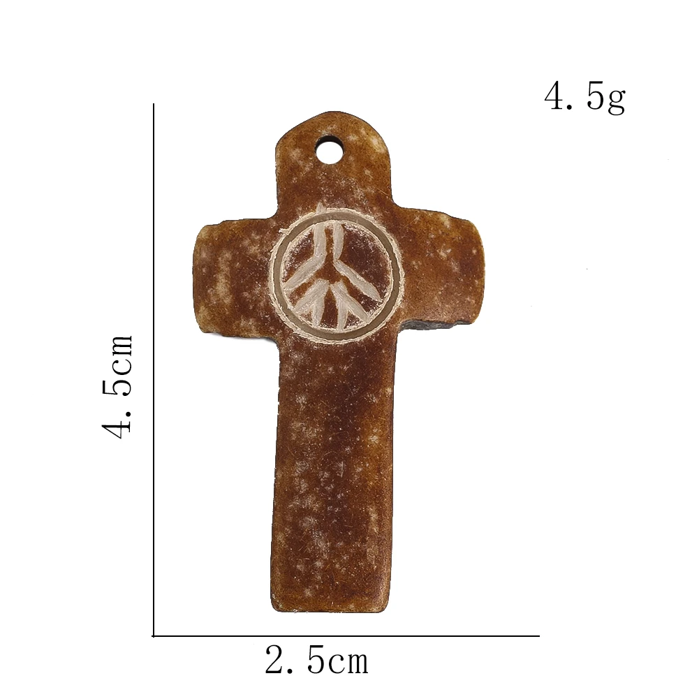 Natürliche Rindfleisch Knochen Kreuz Anhänger Halskette Frieden Symbol Glück Amulett Charms Seil Kette glück verheißen den Schmuck Geschenk für Frauen Männer – Detail 3