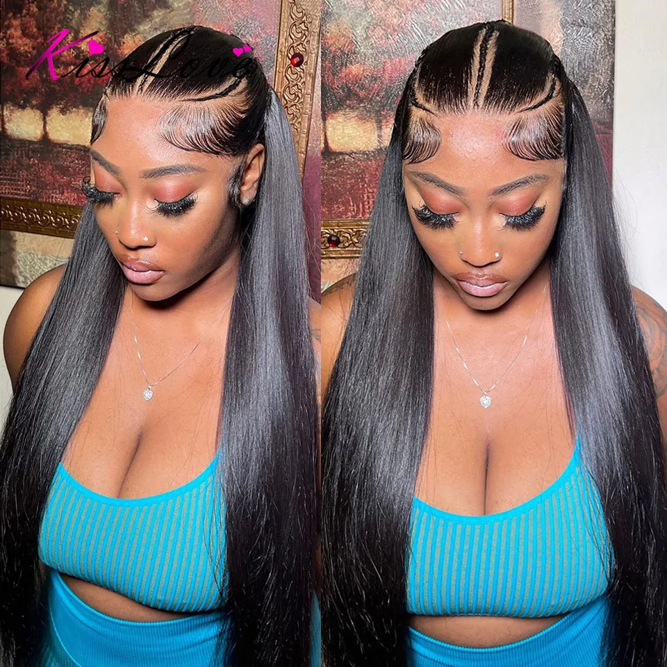 KissLove Straight Pre Braided Glueless Wig Human Hair Pull Go 13x6 Lace Frontal Wig with Elastic Drawstring 13x4 Lace Front Wigs image 2