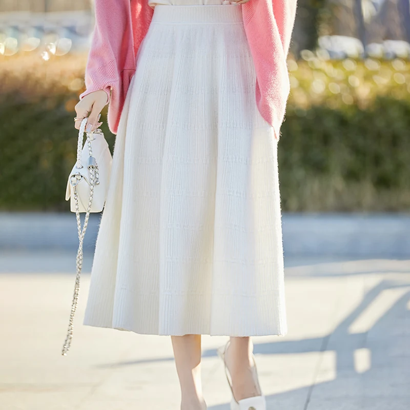 

Autumn WinterFashion 100% Merino Wool Cardigan Women Clothing Skirt High-Waisted Pure Wool Versatile Women Skirt