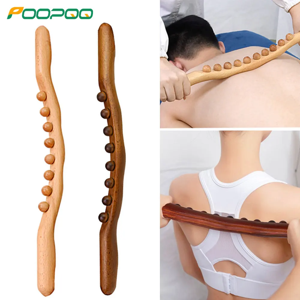 8/20 Beads Massager for Body Natural Carbonized Wood Scraping Massage Stick Back Massager SPA Therapy Tool Point Treatment Relax