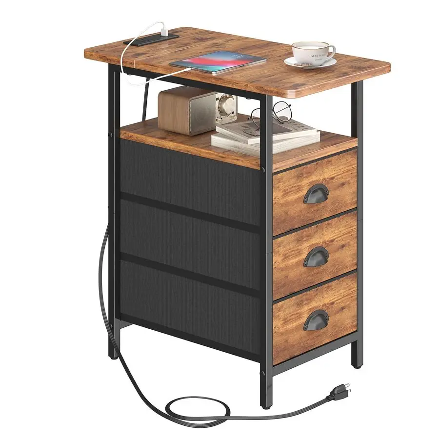 

Прикроватные тумбочки с зарядной станцией, USB-портами и розетками, узкие тумбочки для гостиной с 3 ящиками