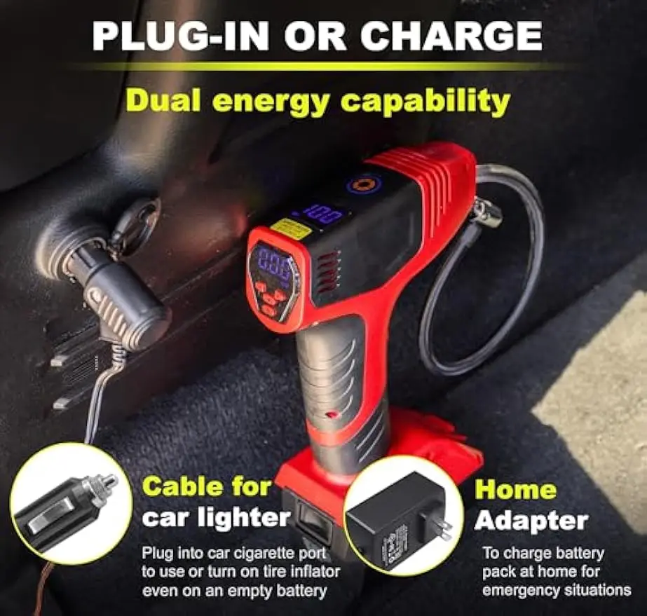 Portable Air Compressor for Car Tires, 150PSI Rechargeable with Auto Shut Off, LED Screen & Lights