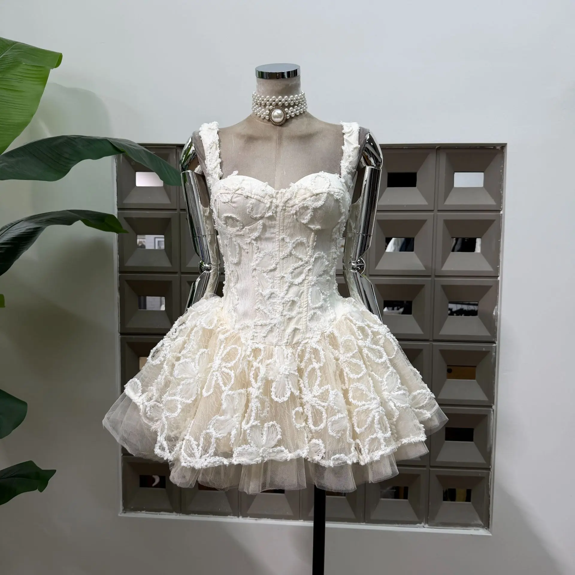 Summer Dresses Floral Raised Embroidery Corset Women's Mini Dress Mesh Birthday Party Club Luxury vestidos de fiesta elegantes