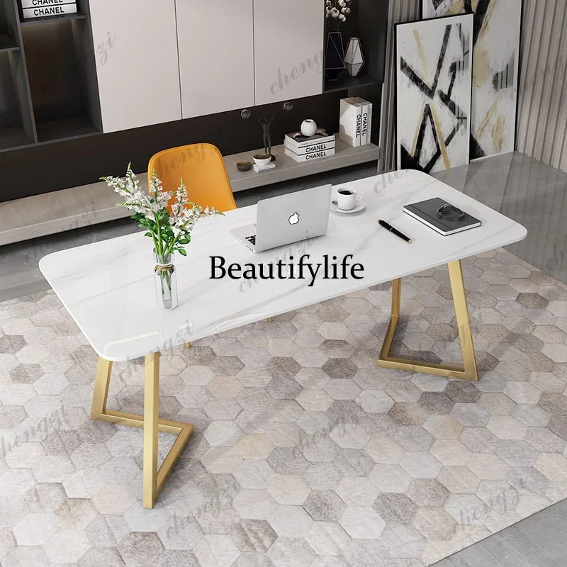 Z138 Nordic glossy sintered stone computer desk, desk minimalist modern reception consultation desk workbench
