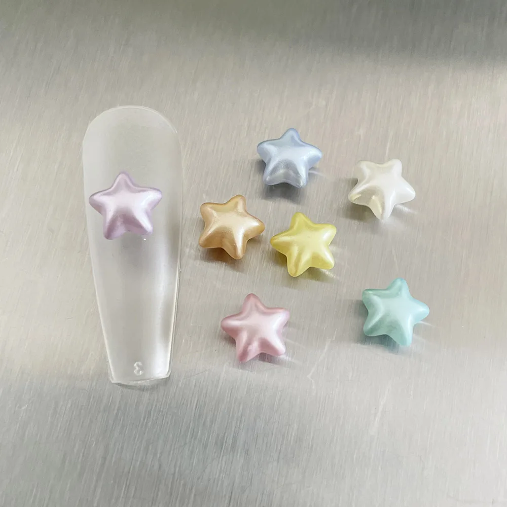 Abalorios de estrellas de estilo rechoncho, adornos de pentagrama 3D de Color metalizado, Color gris perla, accesorios de esmalte de uñas, 404