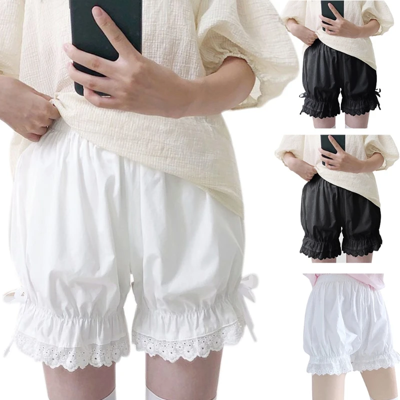 

Women Vintage Bloomers Pumpkin Pants Ruffled Lace Hem Security Shorts