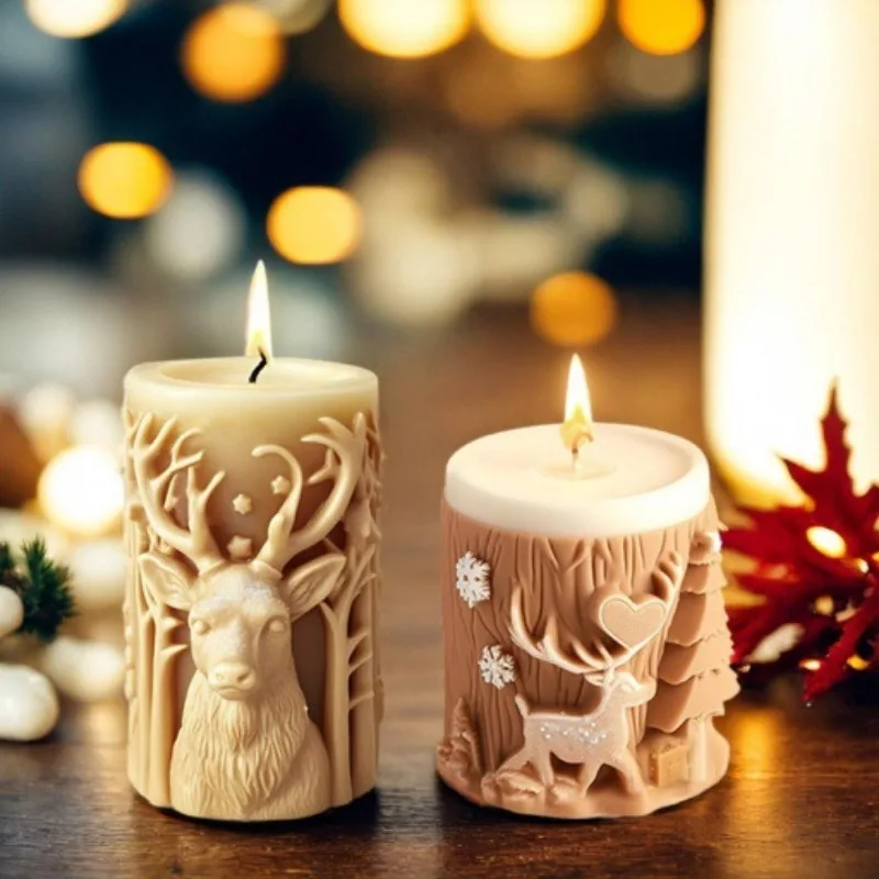 Christmas elk relief cylindrical scented candle silicone mold DIY Christmas tree cylindrical ornament mold