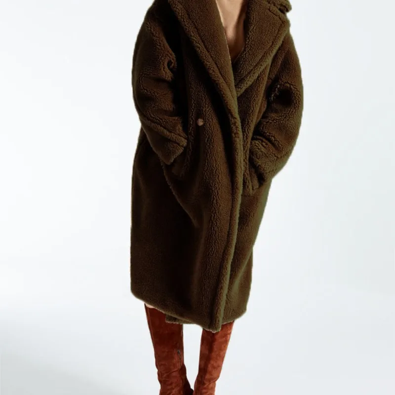 هذا معطف الفرو المختلط المكون من قطعة واحدة للنساء متوسط الطول مع خندق سميك #4