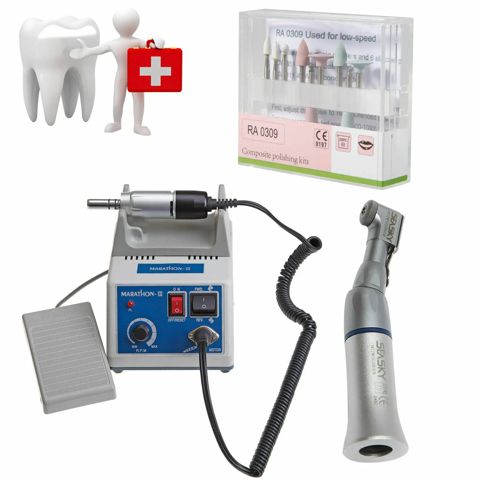 Dental Lab Marathon 35K RPM Micromotor +Contra Angle Handpiece +Polishing Kit RA0309