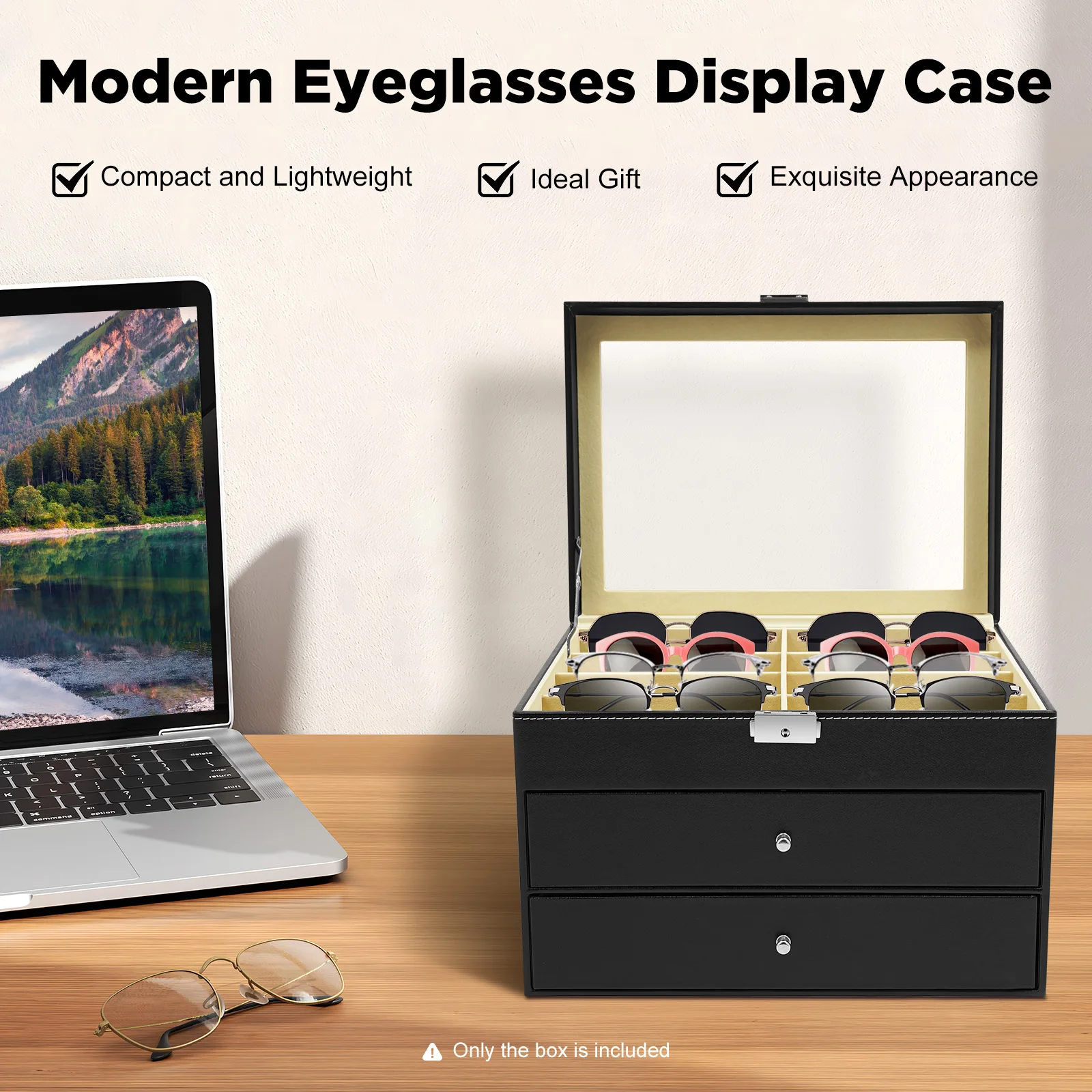 24-مقصورة عرض النظارات حالة بو MDF المواد 34*25*19 سنتيمتر 4 كجم الوزن الإجمالي 3.5 كجم الوزن الصافي 3-Tier درج صندوق تخزين #1