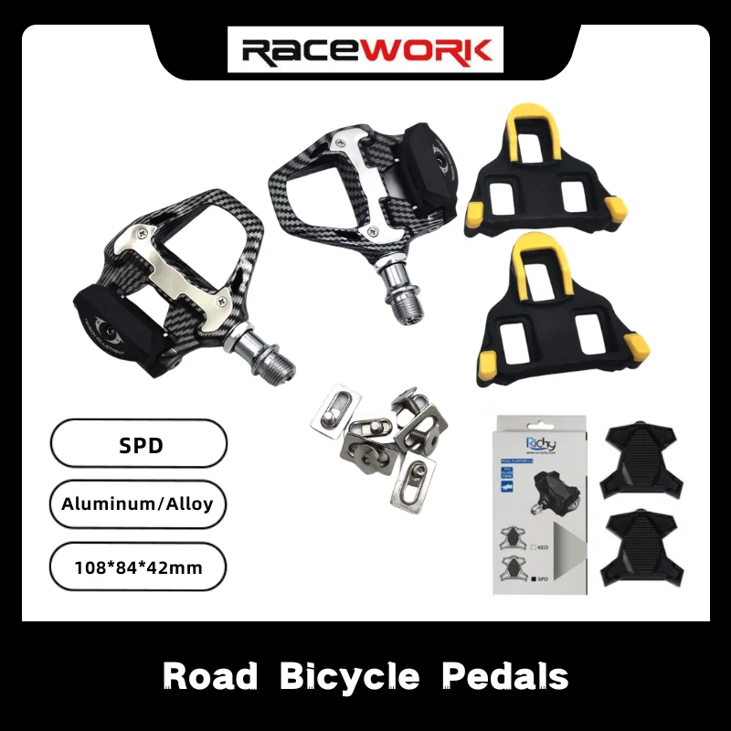 RACEWORK Carbon Fiber Road Bicycle Pedals with Bearings forShimano SPD System Locking Ultra-Light Pedals Cycling Parts