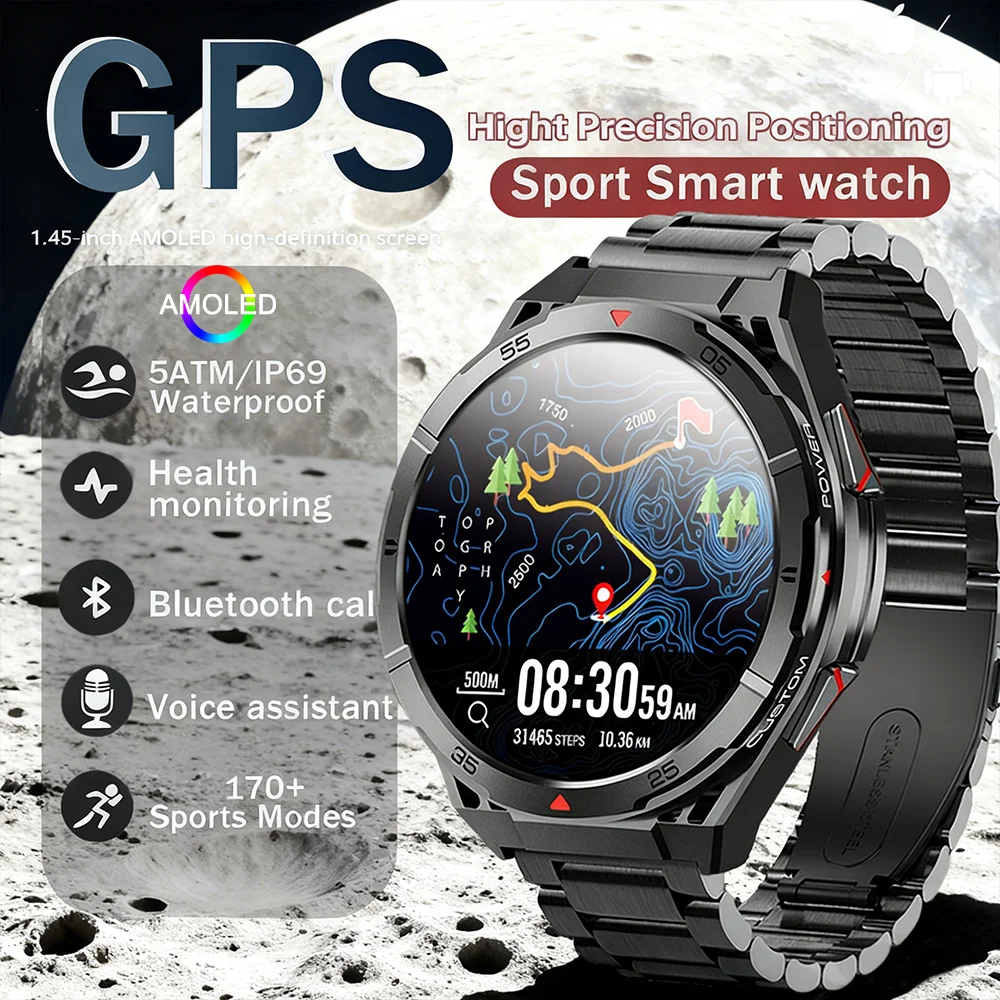 من DAORKOW Smartwatch GPS لتحديد المواقع للرجال الرياضة في الهواء الطلق بلوتوث الاتصال AI صوت مراقبة الصحة جهاز تعقب للياقة البدنية Smartwatc