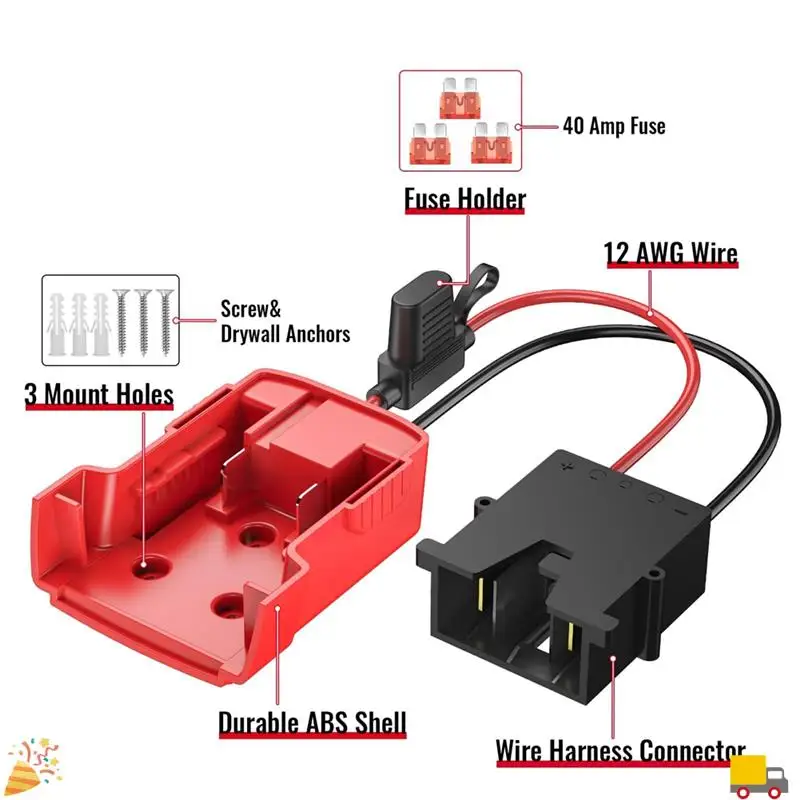 Power Wheels Adapter For Milwaukee M18 Battery With Wire Harness Connector 12AWG Wire With 40A Fuse For  12V Durable