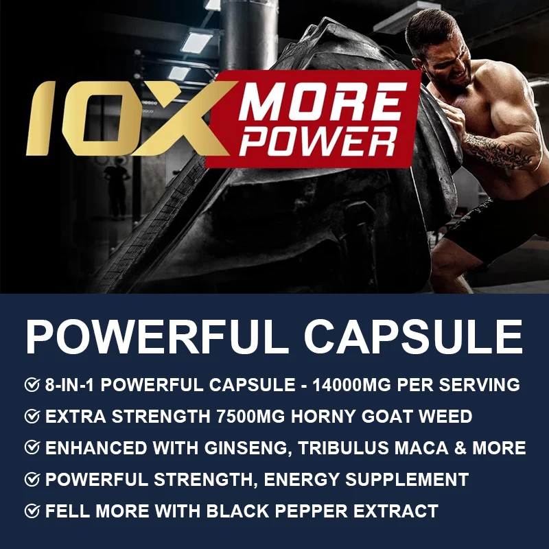 Horn Goat Weed Capsules Supplement to Increase Energy, Stamina, Motivation and Muscle Mass Male Performance