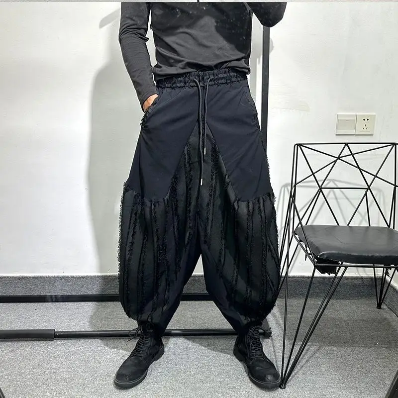 Fashionable Autumn and Winter Dark Series Hip Hop Stitching Loose Wide-Leg Pants Retro Frayed Niche Bloomers Pants