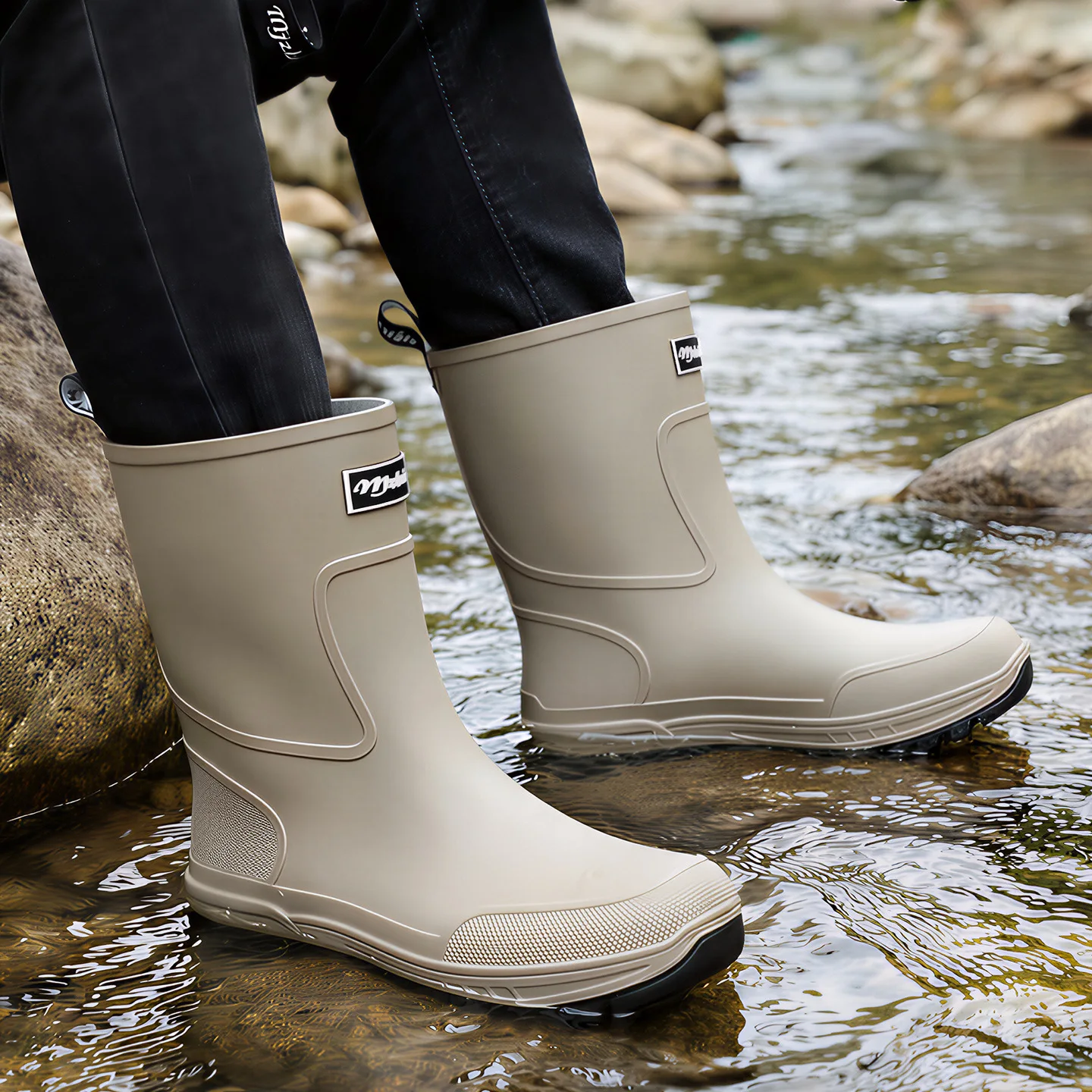 

Мужские водонепроницаемые резиновые сапоги до середины икры, нескользящие, легкие, для работы на улице, рыбалки, садовые, прочные, без застежек