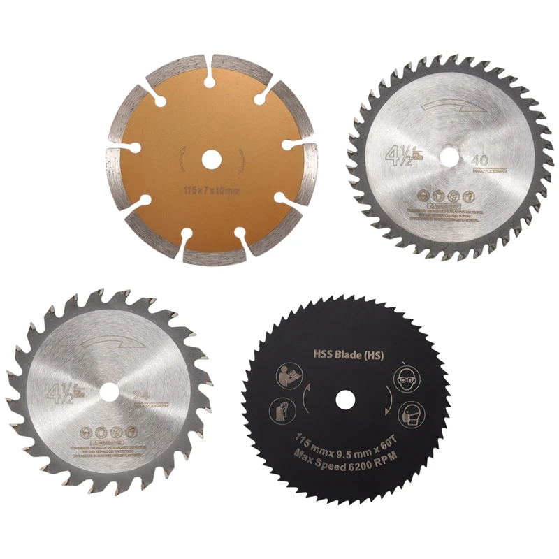 

115X10mm Multi-Function Carbide Saw Blade Plastic Cutting Blade Circular Saw Blade Set Of 4