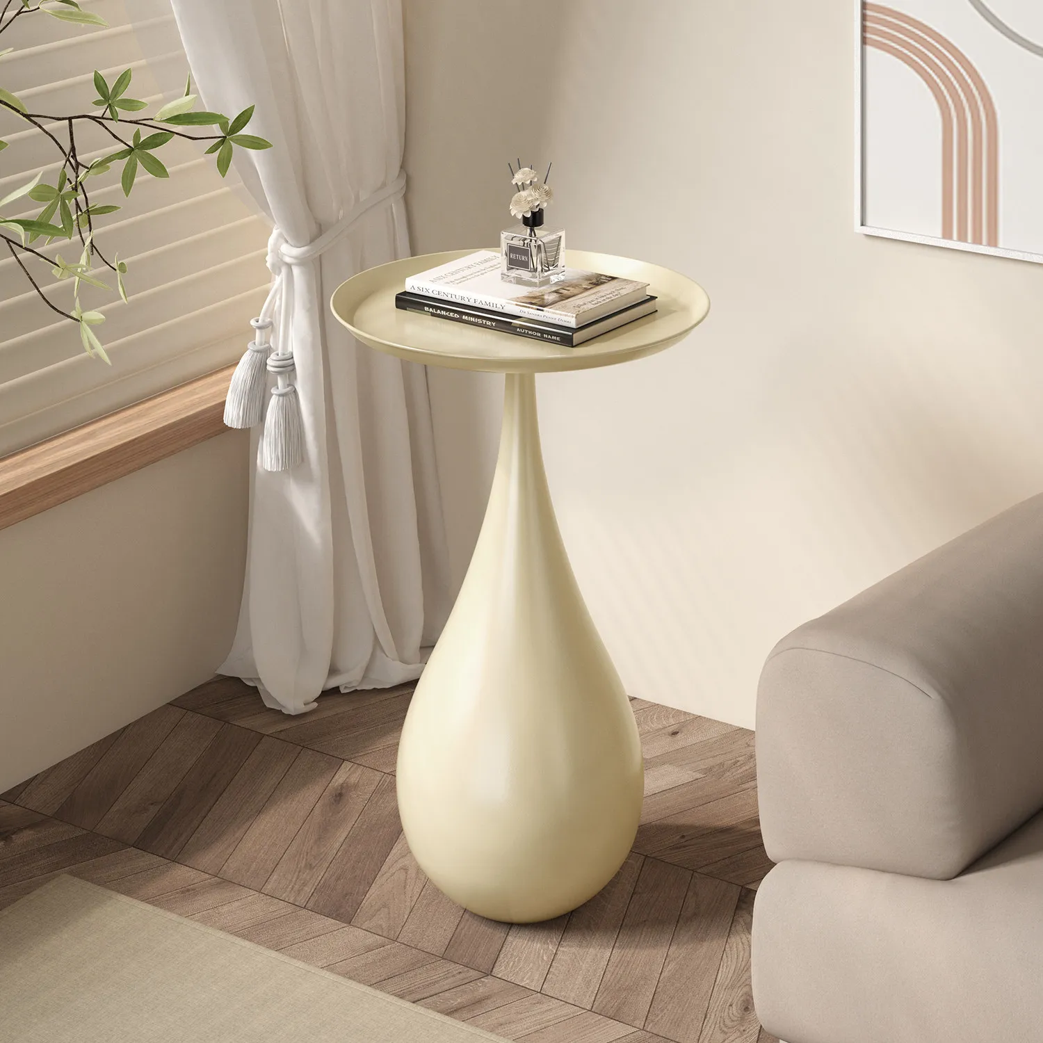 Simple modern living room sofa round edge few cream wind balcony storage mini tea table household bedroom bedside table