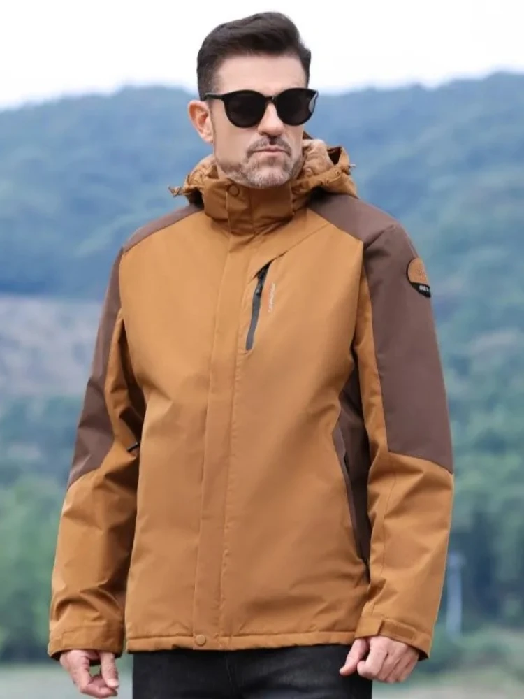 الشتاء في الهواء الطلق الصوف مبطن السترات الرجال مبطن الماس خياطة معطف القطن يندبروف مقاومة للماء مقنعين سميكة السترات