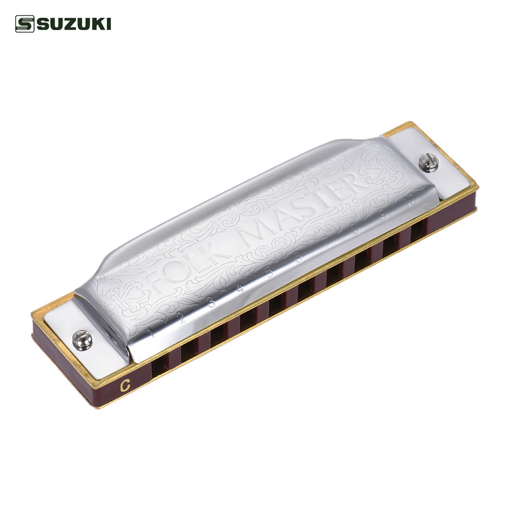 SUZUKI Folkmaster Blues Harmonica Standard Key of C A B E F G Key 10-Hole 20 Tones Diatonic Blues Gaita Harmonica for Beginner