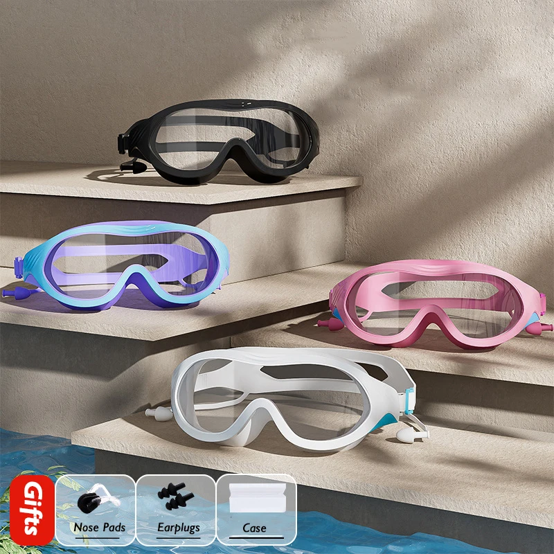 Professinal Swimming Goggles Clear Lens Anti-Fog Large Frame Diving Swim Eyewear Men Women Water Sport Glasses with Earplug