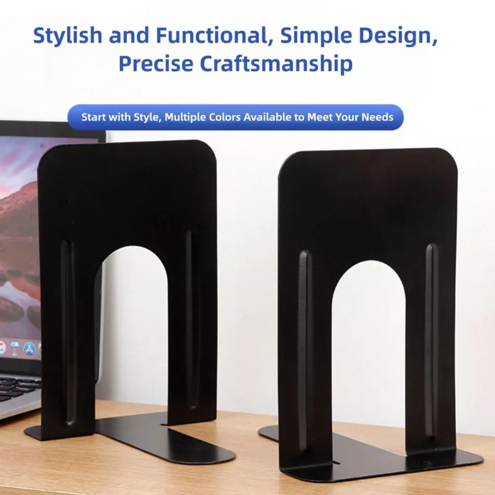2pcs Thickened Metal Bookends L-Shaped Non-slip Book Stand Heavy-Duty Desktop Bookshelf School Office