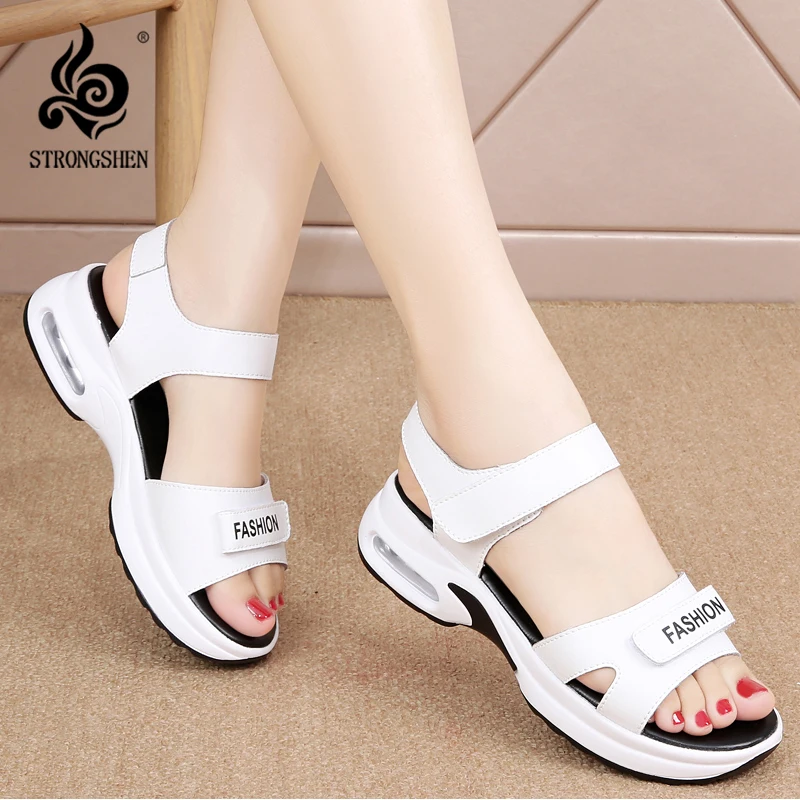 

STRONGSHEN Luxury Women Platform Sandals Summer Versatile Slope Heel Elevated Shoes Breathable Beach Shoes Chaussure Femme