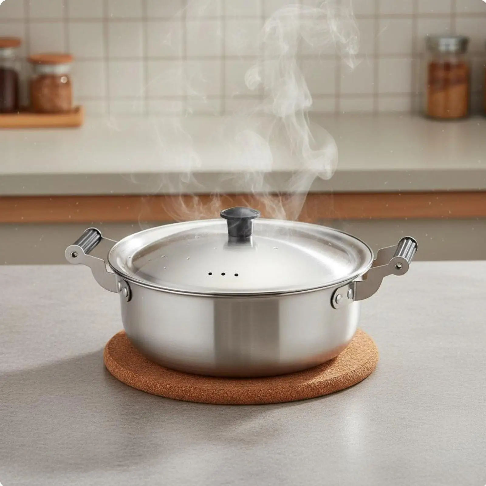 Double Handle Noodle Pot Thickened Body Stainless Steel Soup Pot Easy to Clean for Students, Individuals, Dorm Room, Camping