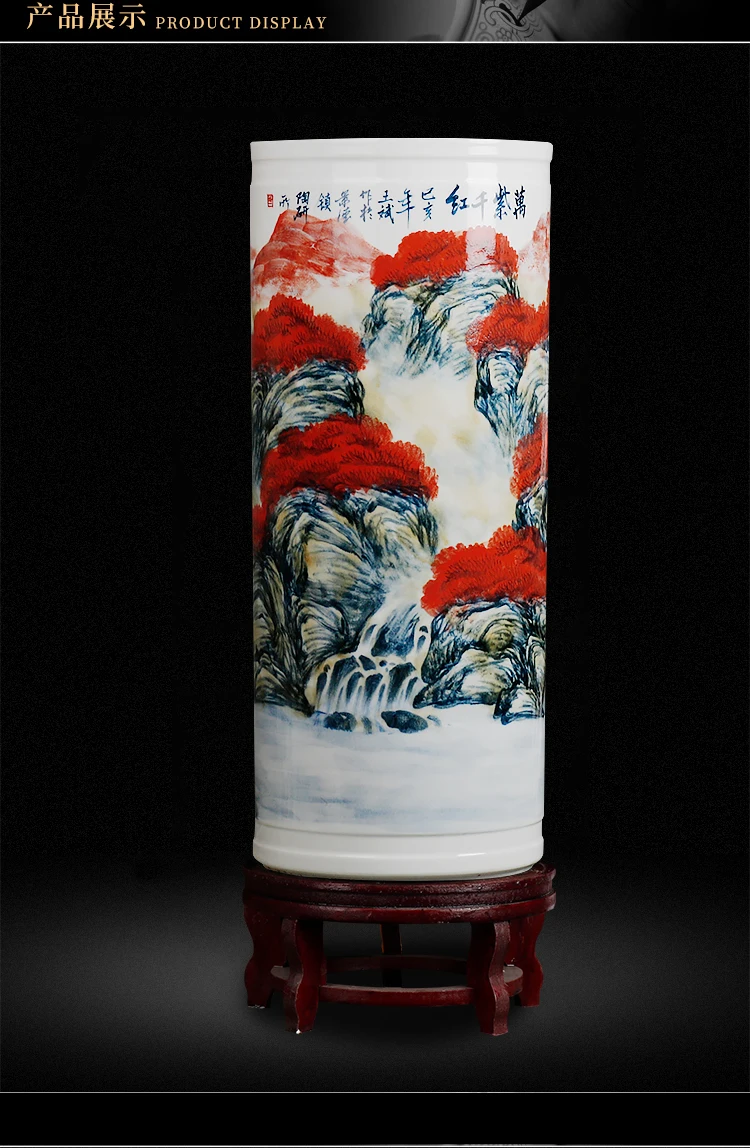 Chinese Style Hand Painted Cylinder Scroll Holder Indoor Ceramic Umbrella Holder Ceramic Umbrella Stand Home Decor