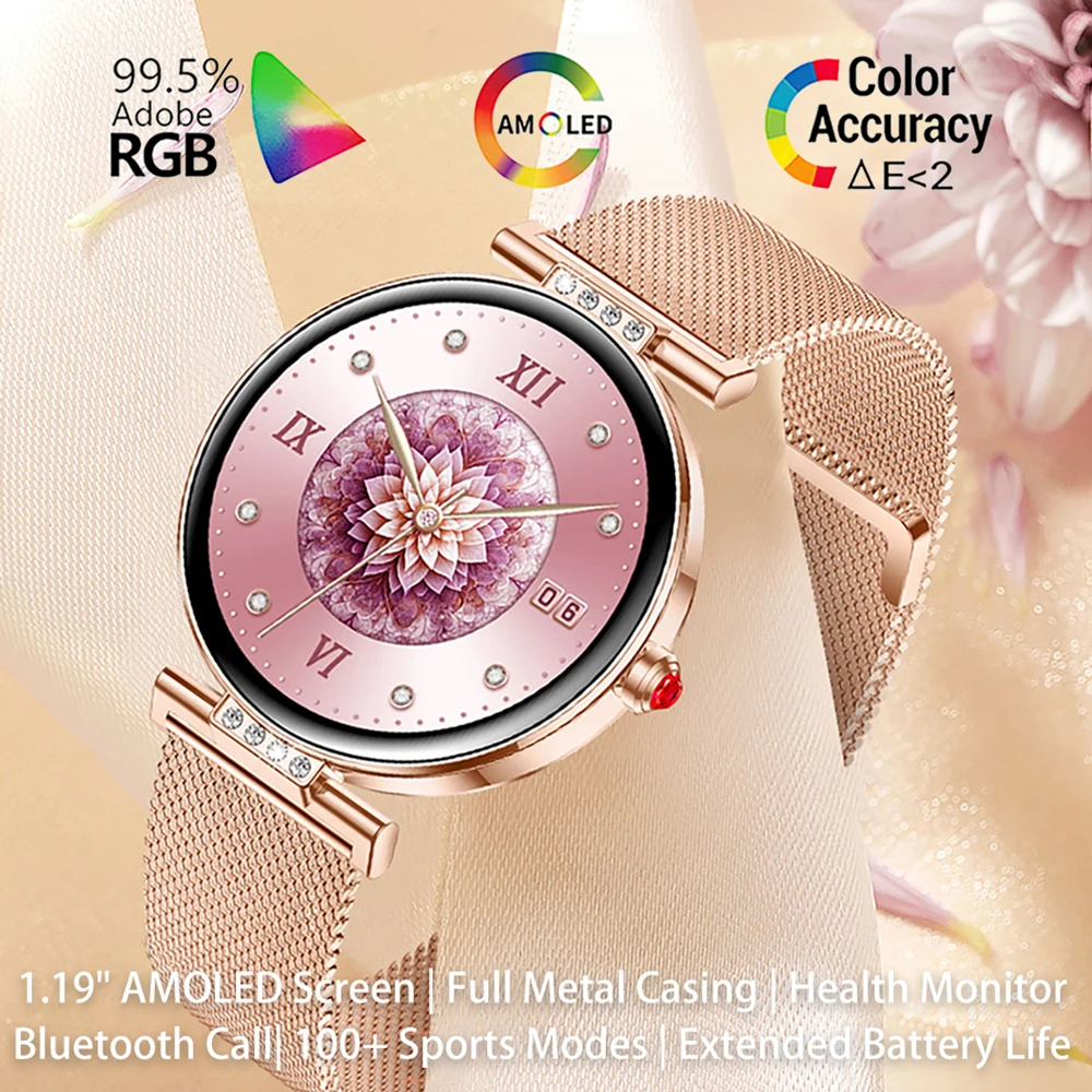 Luxury 1.19" AMOLED Smartwatch Bluetooth Call Women's Smart Watch Ladies Gift Fitness Trackers Wrist Watches for Woman 2026 New
