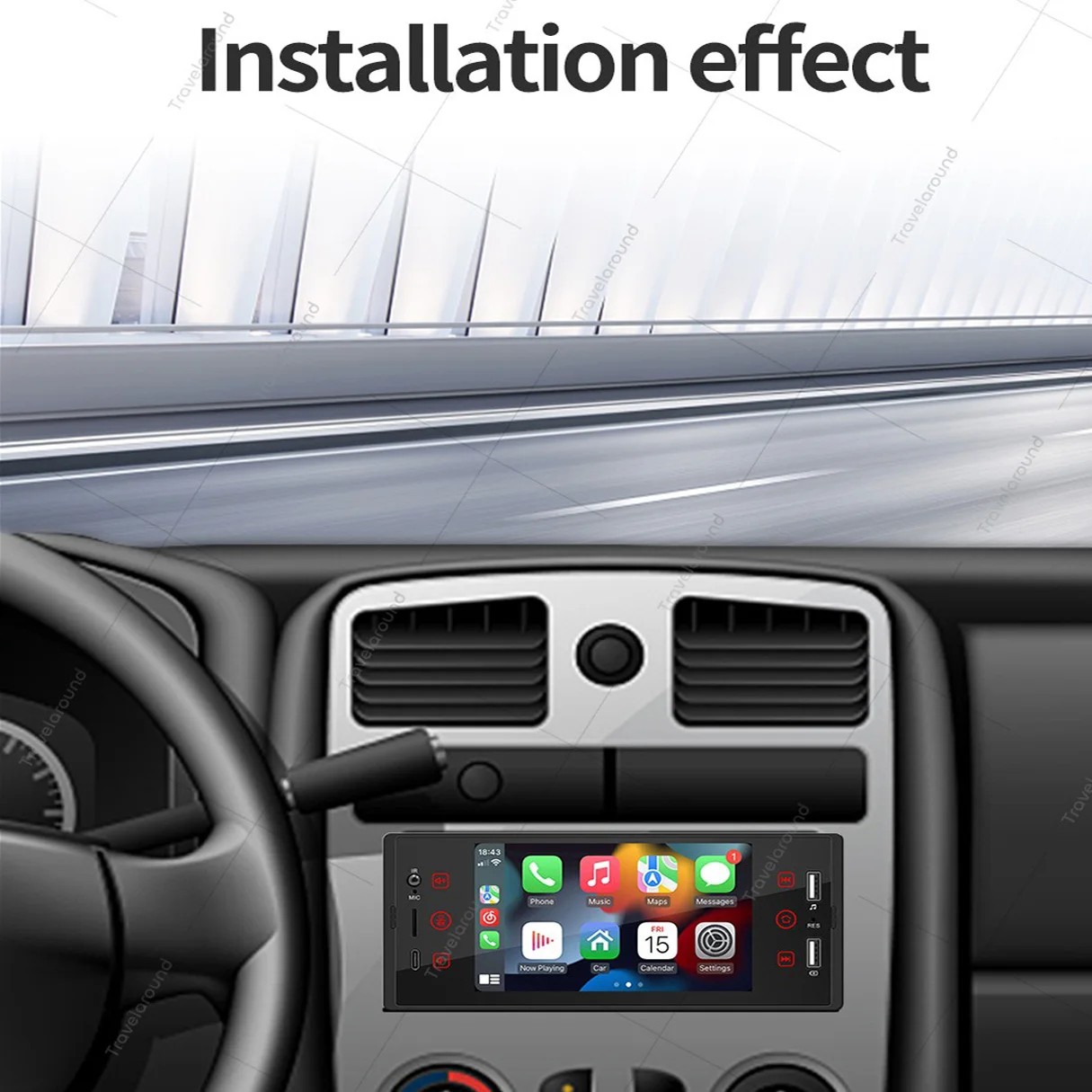 Lecteur de limitation de voiture, autoradio stéréo, Carplay sans fil, Navigation automatique Android, MP5, BT, FM, Autoradio, SWC, Mirrorexhaus, 1Din, 5 pouces