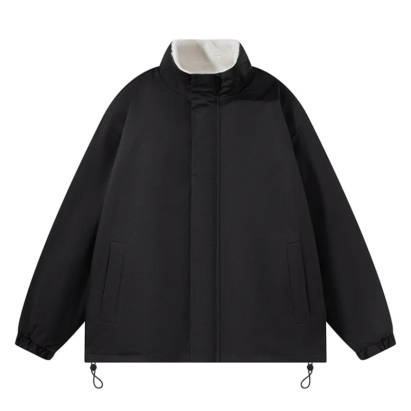 Mens Reversible Jacket Lambsheep Fleece Side Winter Thick Warm Double Faced Cotton Coat Casual Cross Border Outerwear