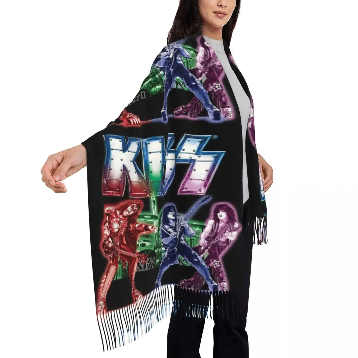KISS The Band ロックンロール スカーフ タッセル スカーフ 女性用 ソフトで暖かいショールとラップ ロング 秋 冬 ショール ラップ