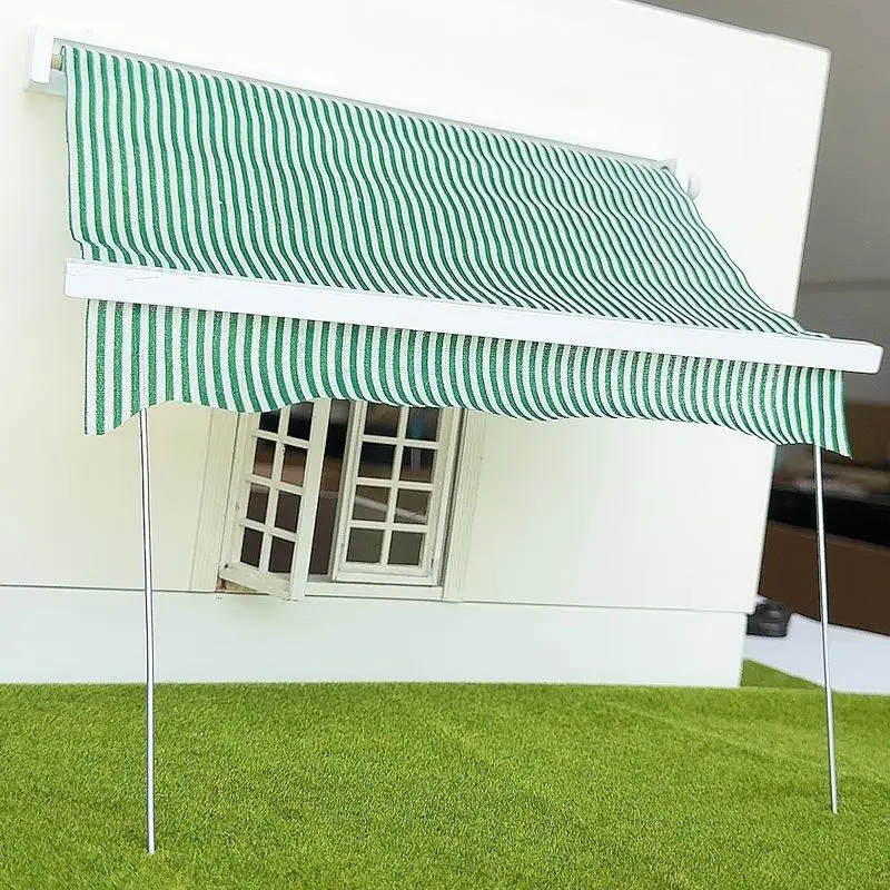 1/12 دمية محاكاة الأخضر مخطط المظلة نموذج دمية المنزل في الهواء الطلق شرفة ظلة المشهد الديكور اللعب #4