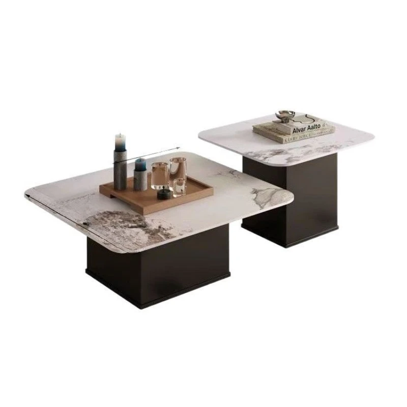 

Square Italian minimalist rock slab combination coffee table, light luxury modern small apartment minimalist coffee table