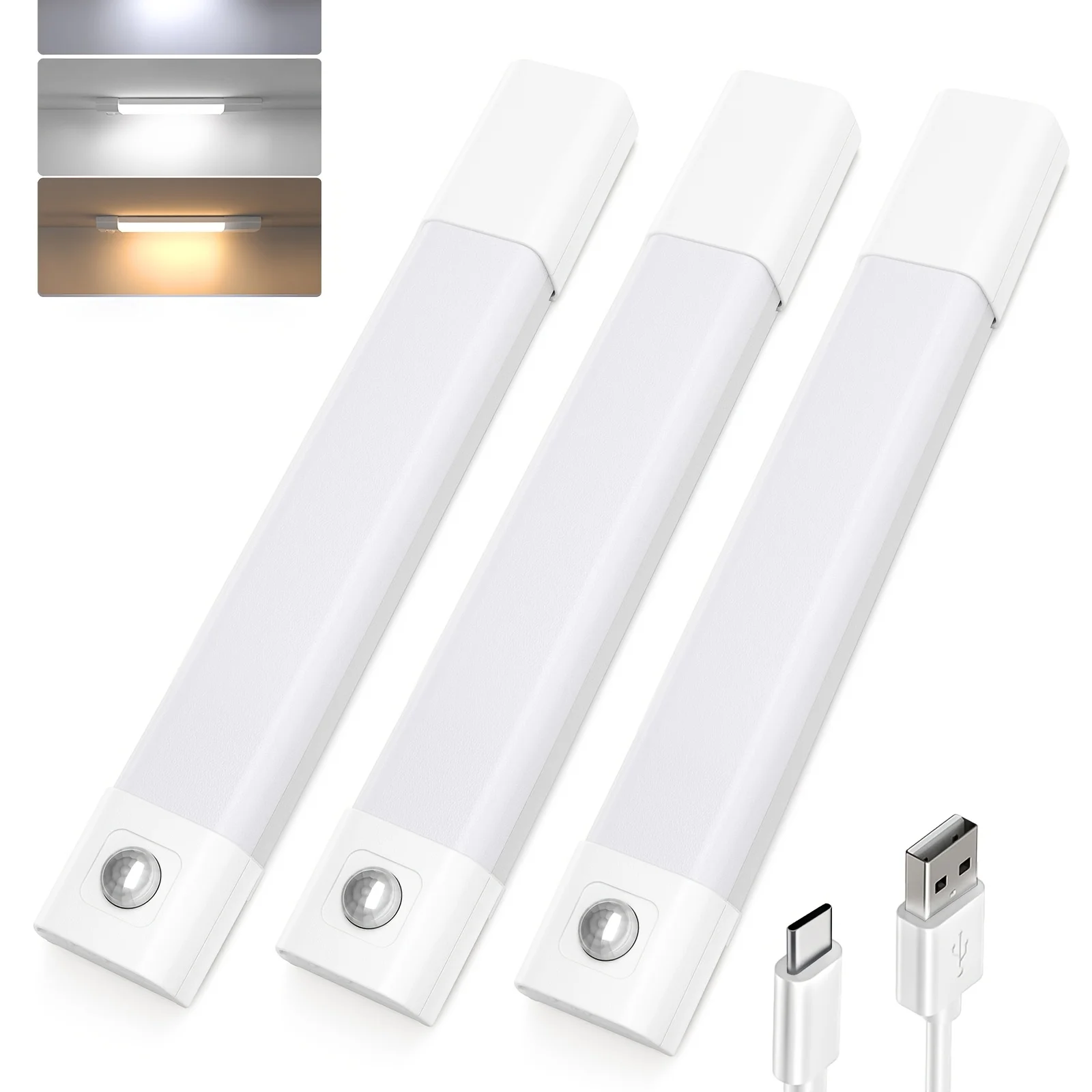 

Rechargeable Wireless LED Cabinet Light with Motion Sensor,Three Light Modes,500mah Battery, Ideal for Wardrobe, Kitchen