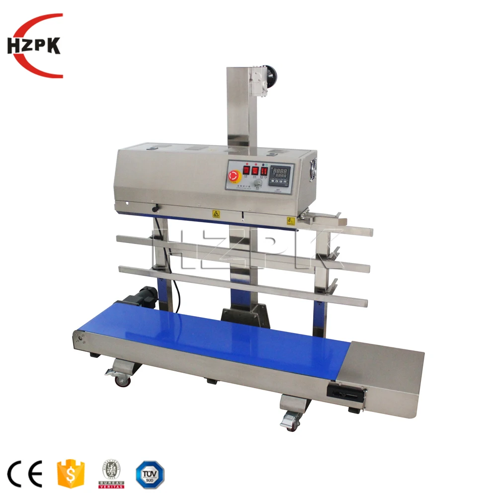 HZPK Automatic Vertical Continuous Embosser Seal Stamp Machine for Sealing Plastic Bag Sachet Food Packing