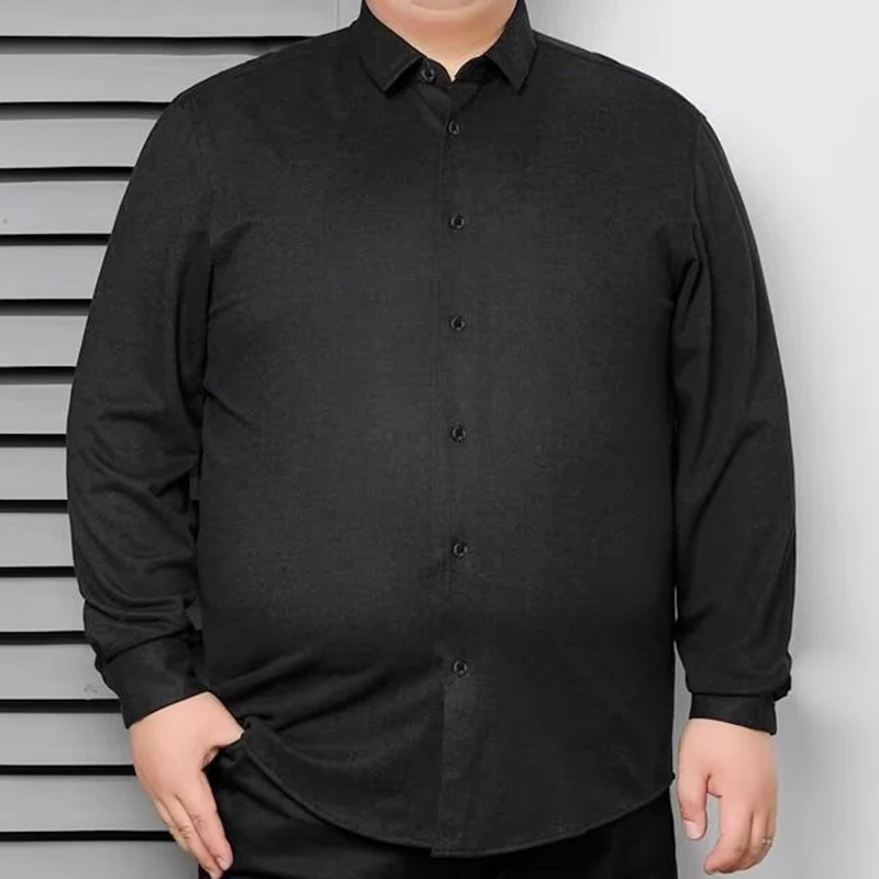 Men Wrinkle Resistant Business Long Sleeve Dress Shirt Male Plus Size Solid Versatile Button Shirt Comfortable Breathable Shirt